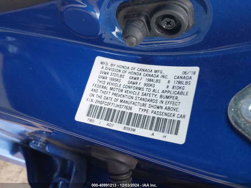 VIN 2HGFC2F71JH577636 2018 HONDA CIVIC EX