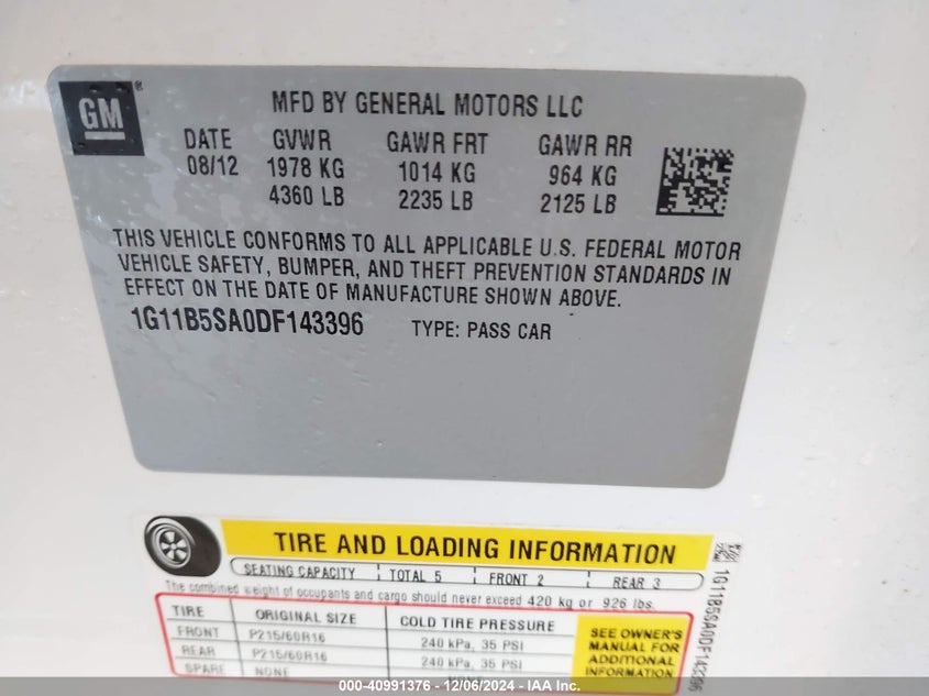 2013 CHEVROLET MALIBU 1LS - 1G11B5SA0DF143396