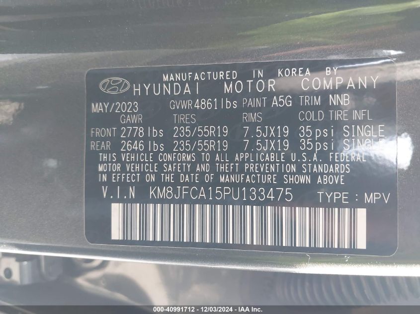 VIN KM8JFCA15PU133475 2023 Hyundai Tucson, Hybrid S... no.9