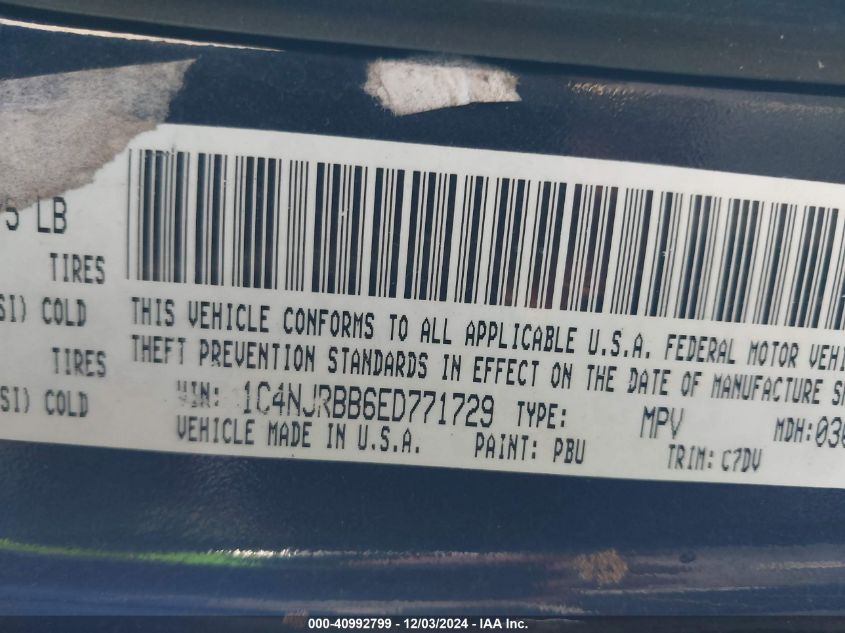 VIN 1C4NJRBB6ED771729 2014 JEEP PATRIOT no.9