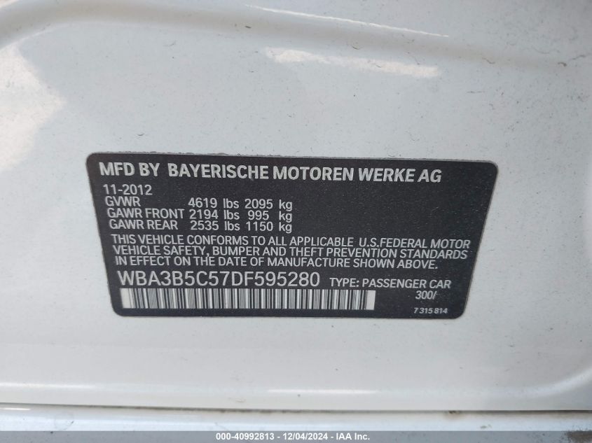 VIN WBA3B5C57DF595280 2013 BMW 3 Series, 328I Xdrive no.9