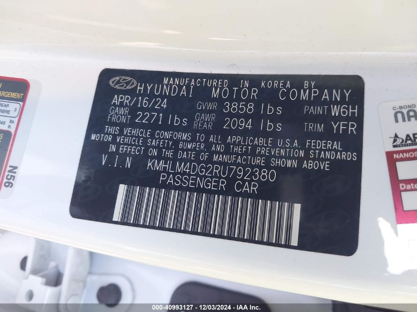 2024 HYUNDAI ELANTRA VIN: KMHLM4DG2RU792380