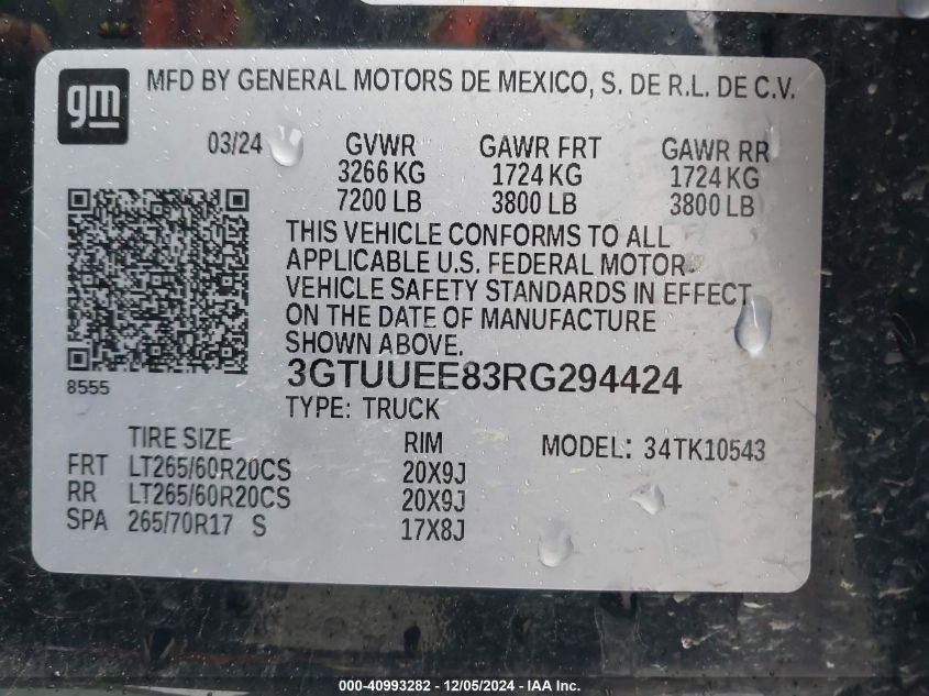 VIN 3GTUUEE83RG294424 2024 GMC SIERRA 1500 no.9