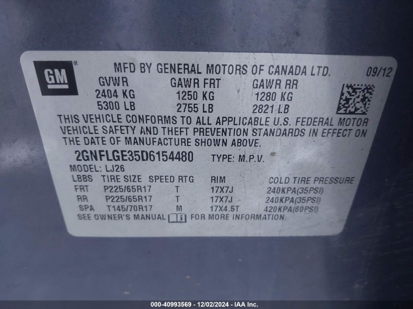 VIN 2GNFLGE35D6154480 2013 Chevrolet Equinox, Ltz no.9