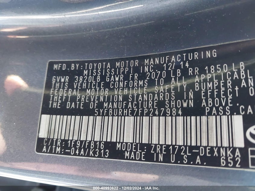 2015 TOYOTA COROLLA LE - 5YFBURHE7FP247984