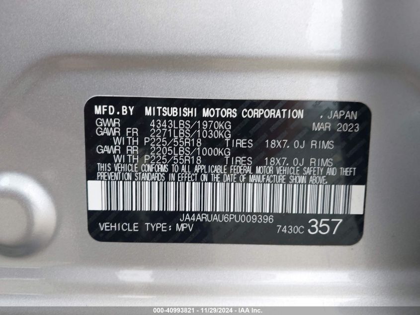 2023 Mitsubishi Outlander Sport 2.0 Se VIN: JA4ARUAU6PU009396 Lot: 40993821