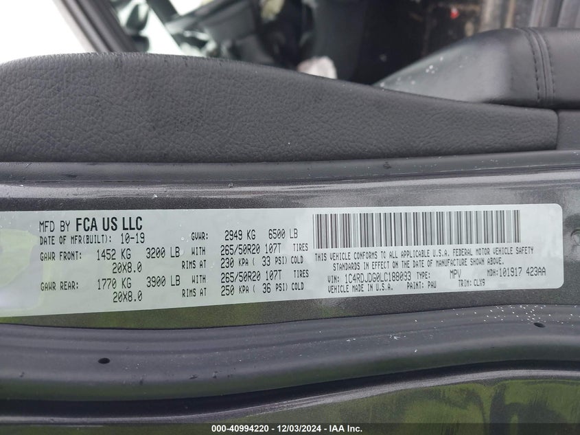 2020 DODGE DURANGO GT AWD - 1C4RDJDG0LC188093