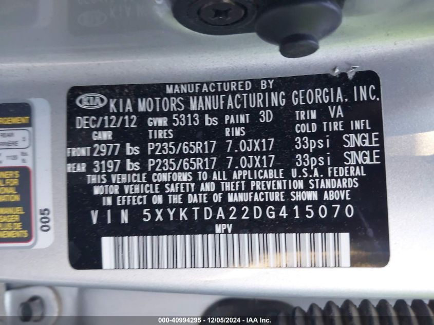 2013 KIA SORENTO LX V6 - 5XYKTDA22DG415070