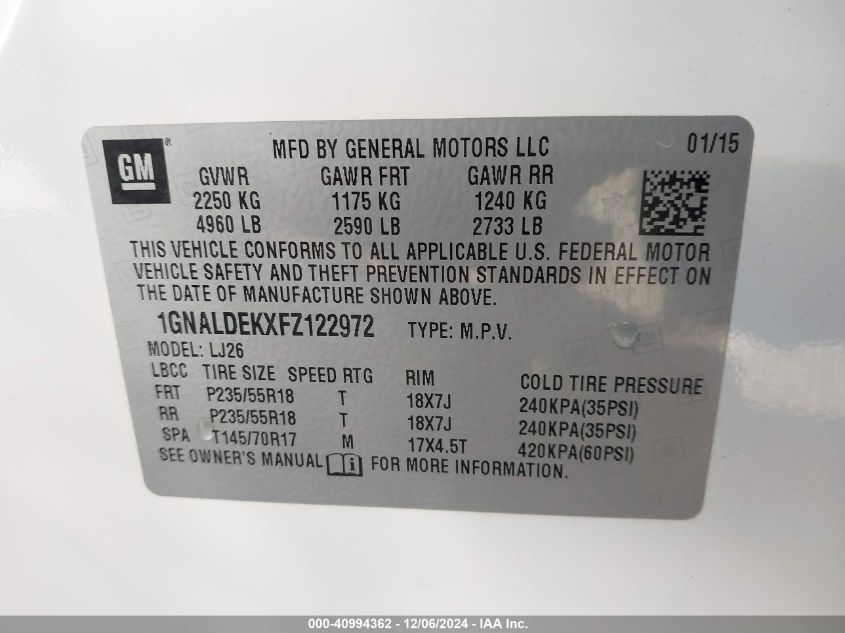 VIN 1GNALDEKXFZ122972 2015 CHEVROLET EQUINOX no.9