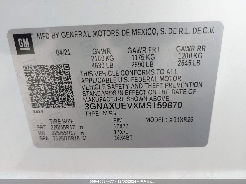 VIN 3GNAXUEVXMS159870 2021 CHEVROLET EQUINOX no.9