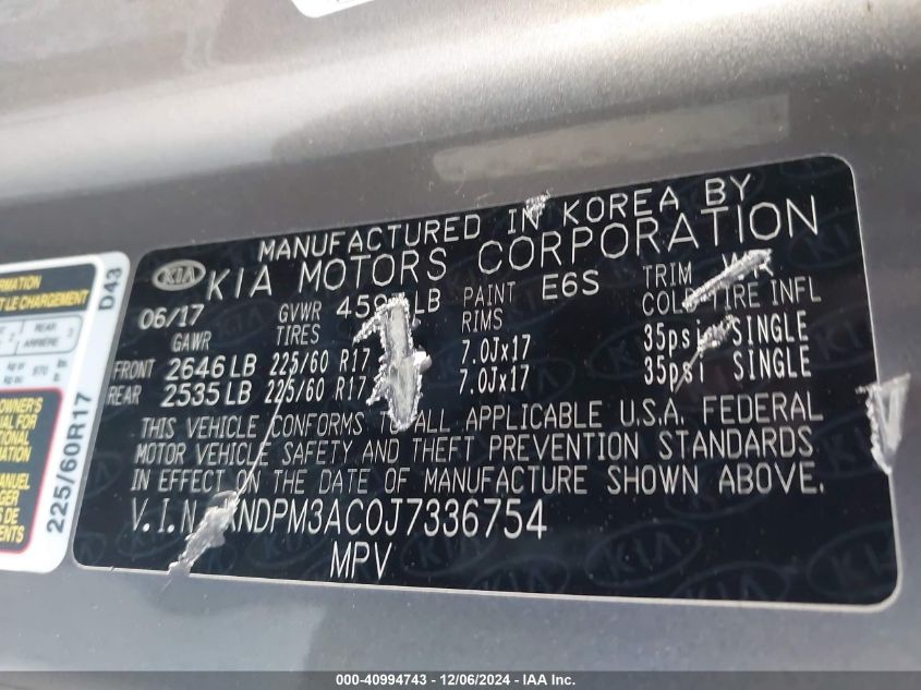 2018 Kia Sportage Lx VIN: KNDPM3AC1JT336754 Lot: 40994743