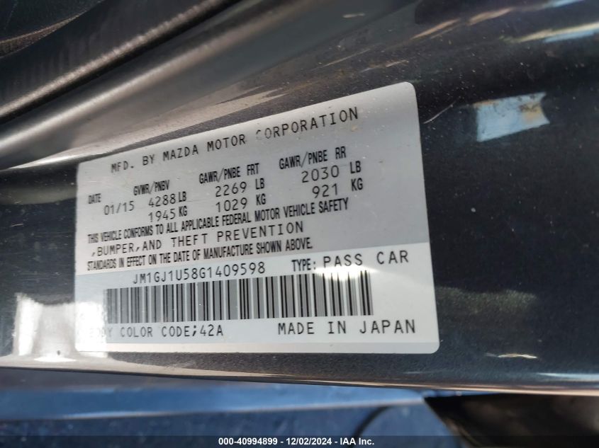 VIN JM1GJ1U58G1409598 2016 MAZDA MAZDA6 no.9