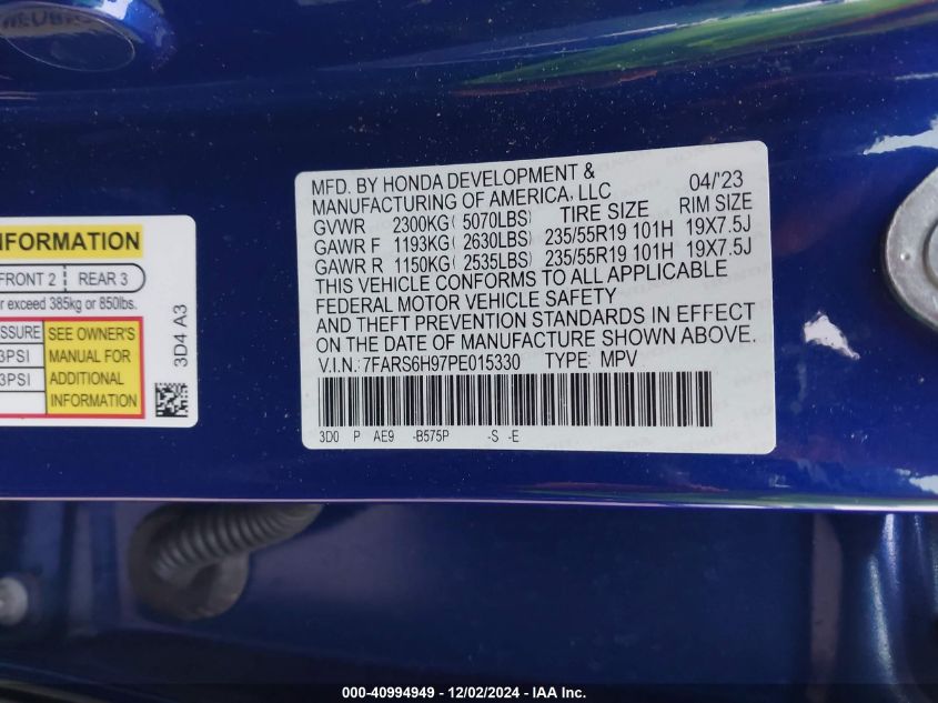 VIN 7FARS6H97PE015330 2023 Honda CR-V, Hybrid Sport... no.9