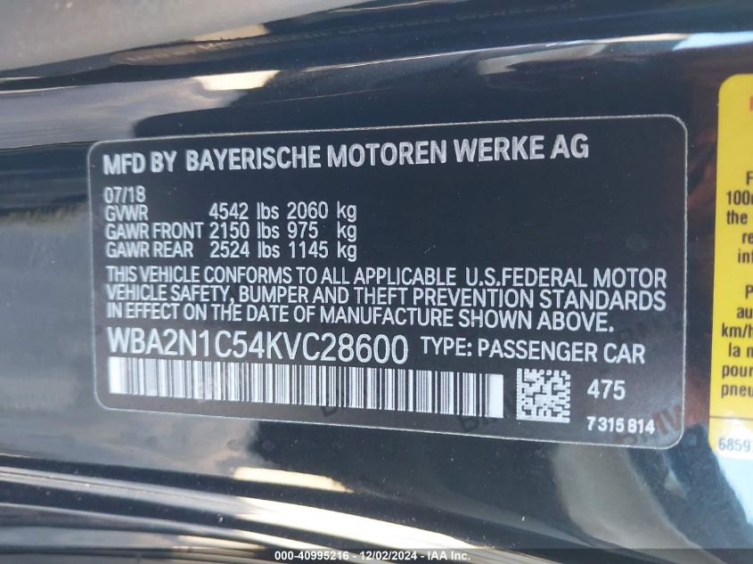 VIN WBA2N1C54KVC28600 2019 BMW 2 Series, M240I no.9