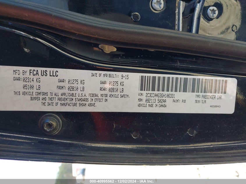 2016 CHRYSLER 300 LIMITED - 2C3CCAAG3GH106331