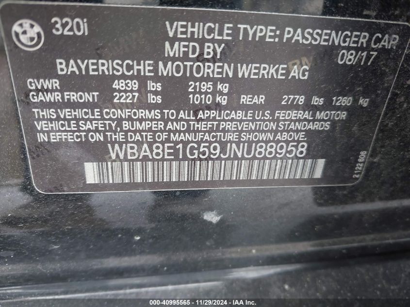 VIN WBA8E1G59JNU88958 2018 BMW 320I no.9