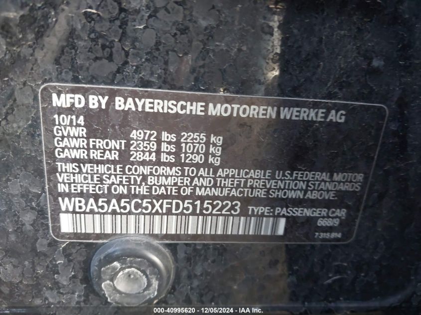 VIN WBA5A5C5XFD515223 2015 BMW 5 Series, 528I no.9