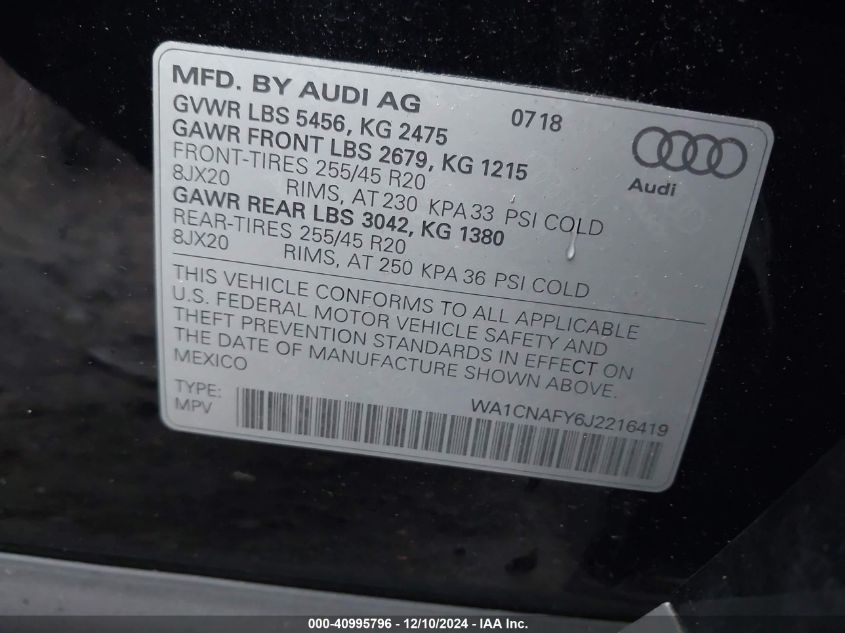 VIN WA1CNAFY6J2216419 2018 Audi Q5, 2.0T Premium/2.... no.9