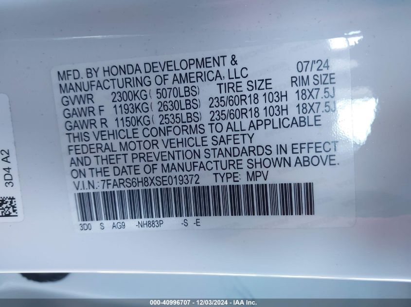 VIN 7FARS6H8XSE019372 2025 Honda CR-V, Hybrid Sport-L no.9