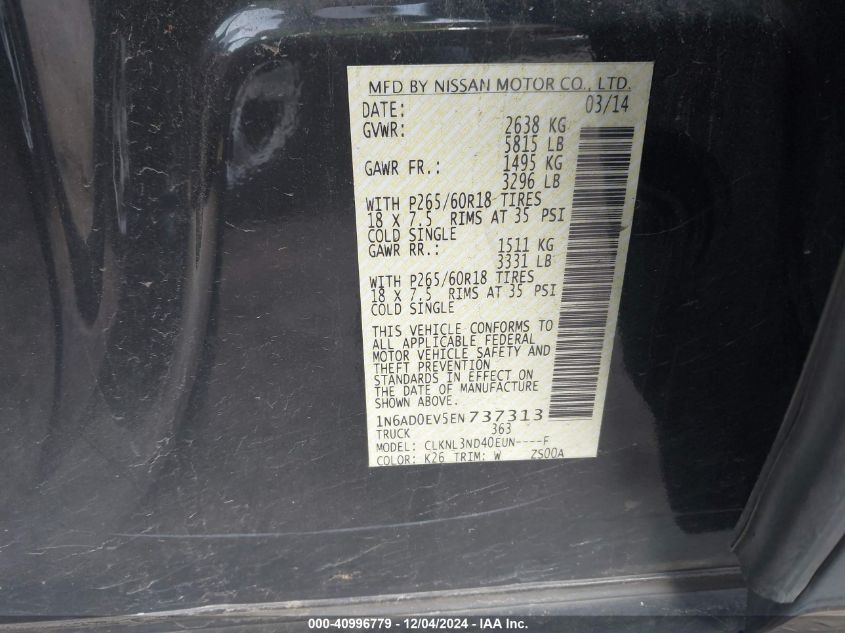 VIN 1N6AD0EV5EN737313 2014 Nissan Frontier, SL no.9