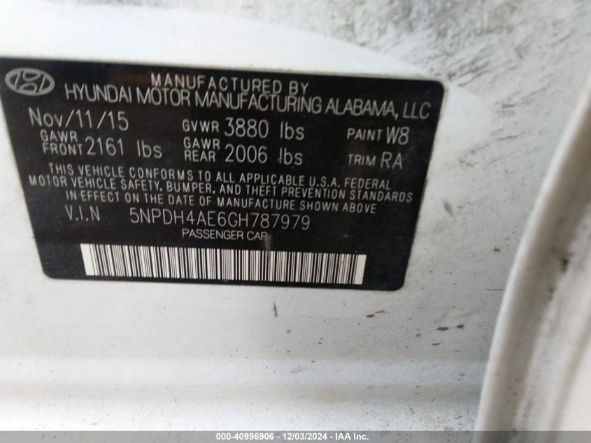 VIN 5NPDH4AE6GH787979 2016 HYUNDAI ELANTRA no.9