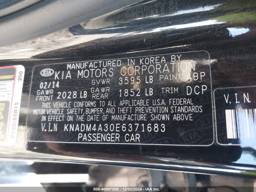 VIN KNADM4A30E6371683 2014 KIA Rio, LX no.9