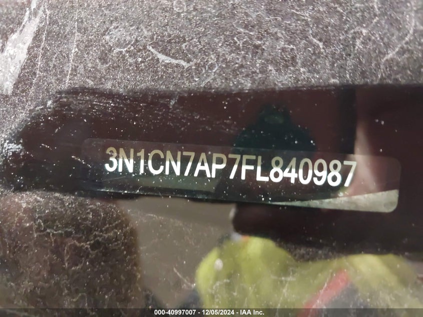 2015 NISSAN VERSA VIN: 3N1CN7AP7FL840987