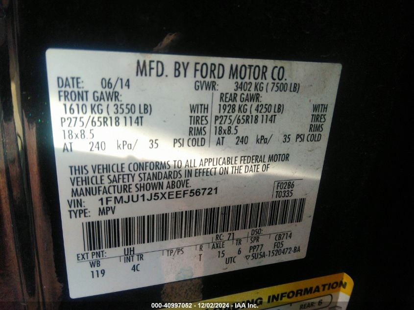 VIN 1FMJU1J5XEEF56721 2014 FORD EXPEDITION no.9