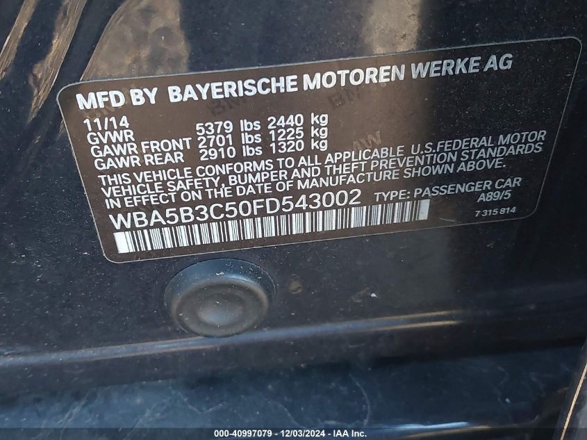 VIN WBA5B3C50FD543002 2015 BMW 5 Series, 535I Xdrive no.9