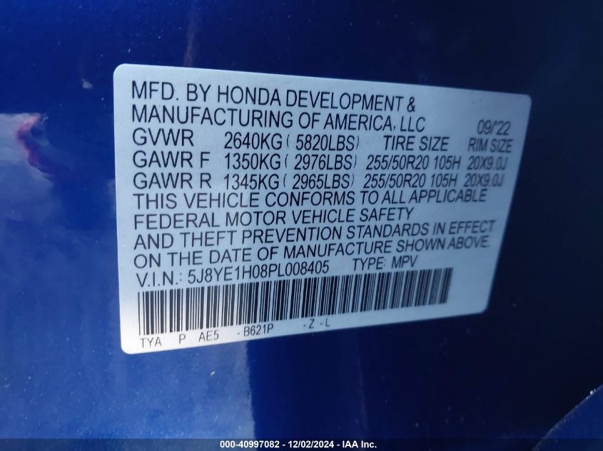 VIN 5J8YE1H08PL008405 2023 ACURA MDX no.9