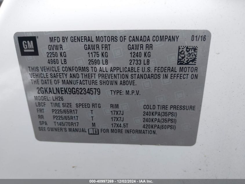 VIN 2GKALNEK9G6234579 2016 GMC TERRAIN no.9