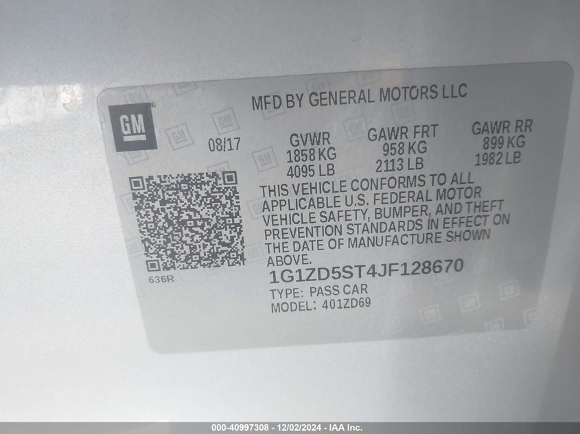 2018 CHEVROLET MALIBU VIN: 1G1ZD5ST4JF128670
