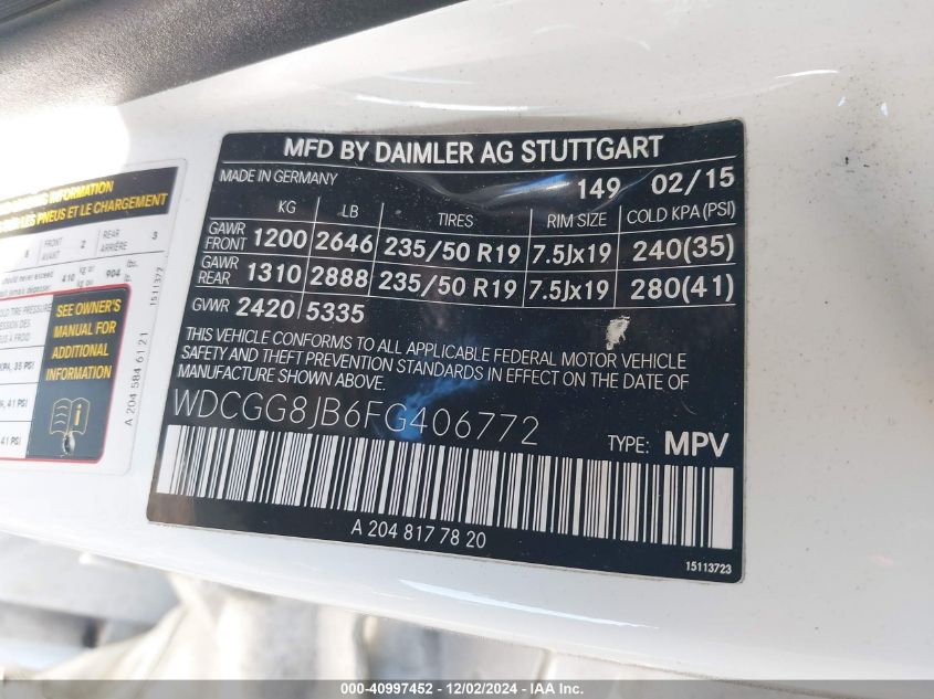 VIN WDCGG8JB6FG406772 2015 Mercedes-Benz GLK 350, 4... no.9