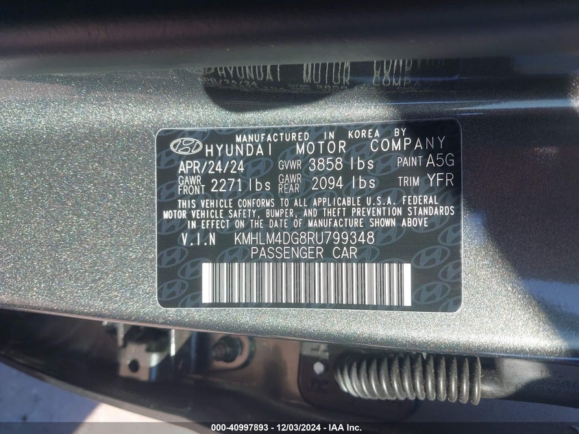 2024 HYUNDAI ELANTRA VIN: KMHLM4DG8RU799348