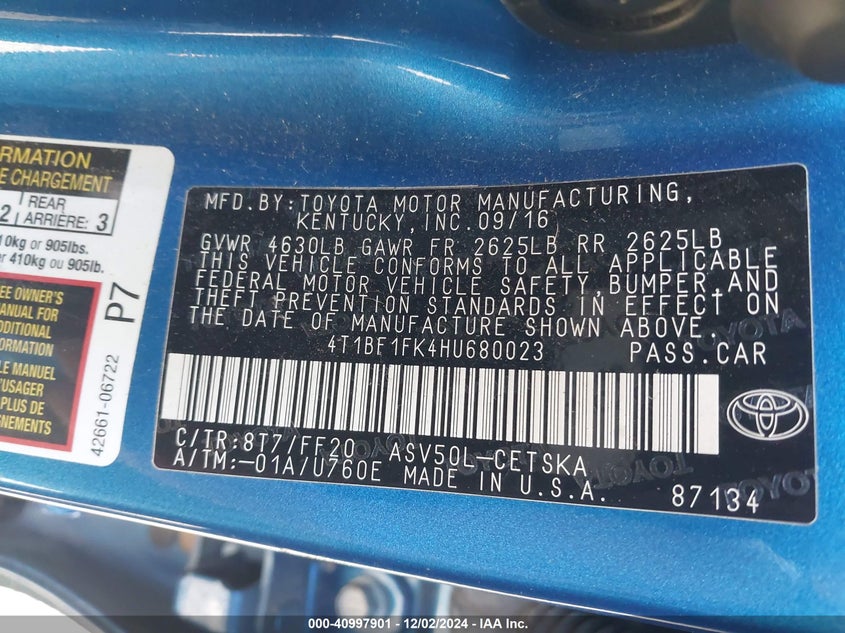 2017 TOYOTA CAMRY VIN: 4T1BF1FK4HU680023