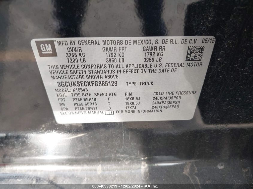 VIN 3GCUKSECXFG385128 2015 CHEVROLET SILVERADO 1500 no.9