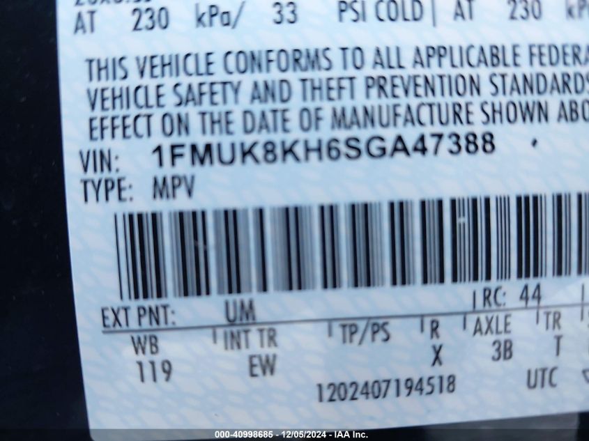 VIN 1FMUK8KH6SGA47388 2025 Ford Explorer, St-Line no.9