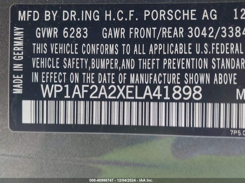 VIN WP1AF2A2XELA41898 2014 Porsche Cayenne, Diesel... no.9