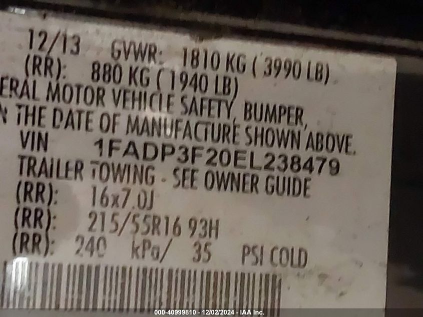 VIN 1FADP3F20EL238479 2014 FORD FOCUS no.9