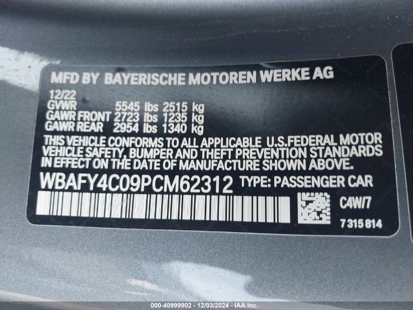 VIN WBAFY4C09PCM62312 2023 BMW M850I, Xdrive no.9