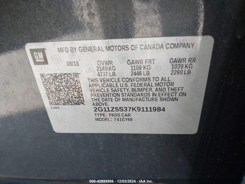 VIN 2G11Z5S37K9111984 2019 CHEVROLET IMPALA no.9