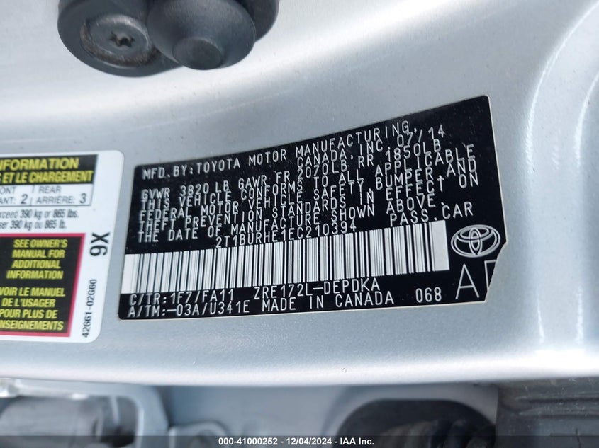2014 TOYOTA COROLLA L - 2T1BURHE1EC210394