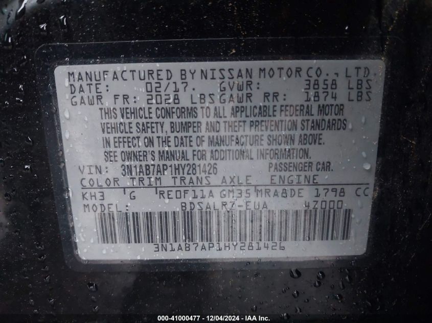 VIN 3N1AB7AP1HY281426 2017 NISSAN SENTRA no.9