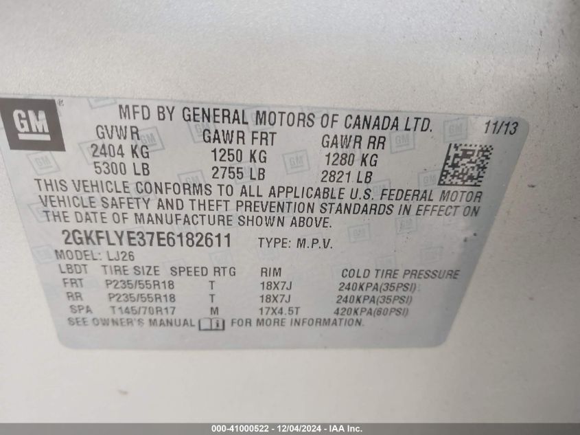 VIN 2GKFLYE37E6182611 2014 GMC Terrain, Slt-2 no.9