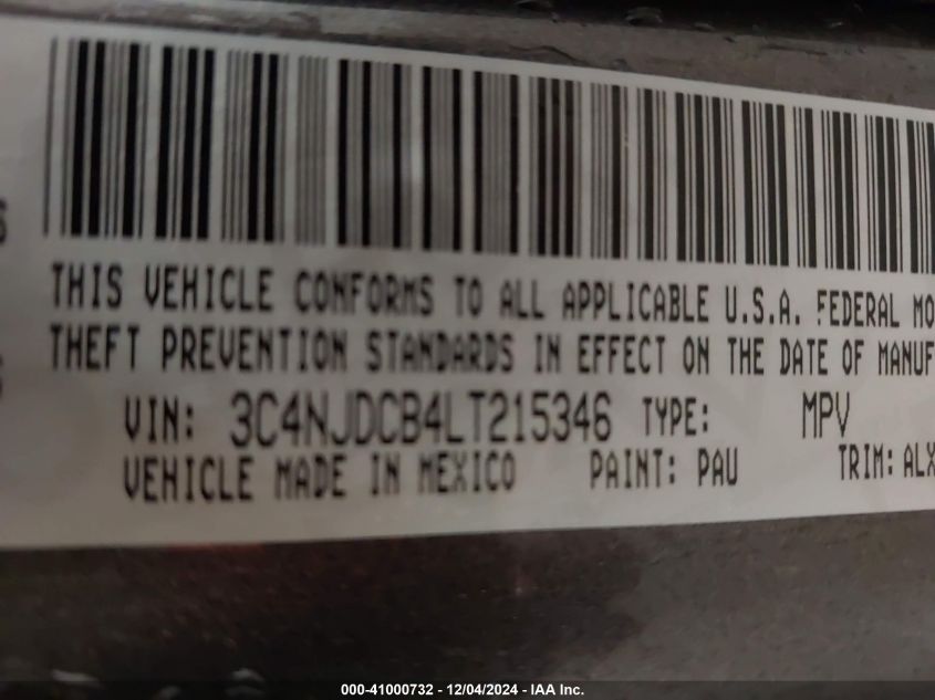 VIN 3C4NJDCB4LT215346 2020 Jeep Compass, Limited 4X4 no.9