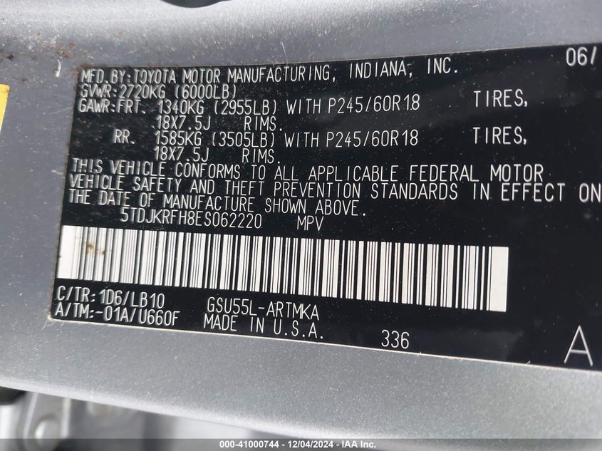 2014 TOYOTA HIGHLANDER XLE V6 - 5TDJKRFH8ES062220