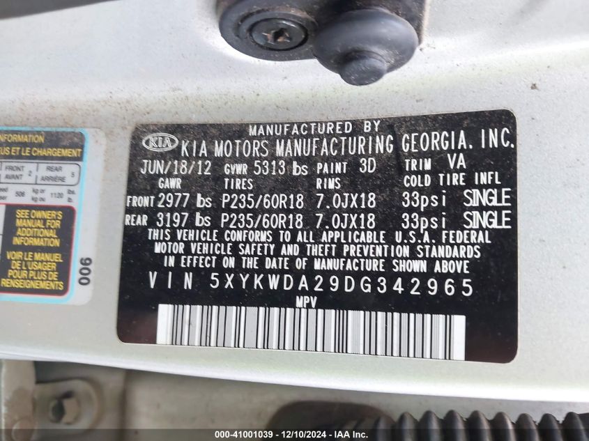 2013 KIA SORENTO SX V6 - 5XYKWDA29DG342965