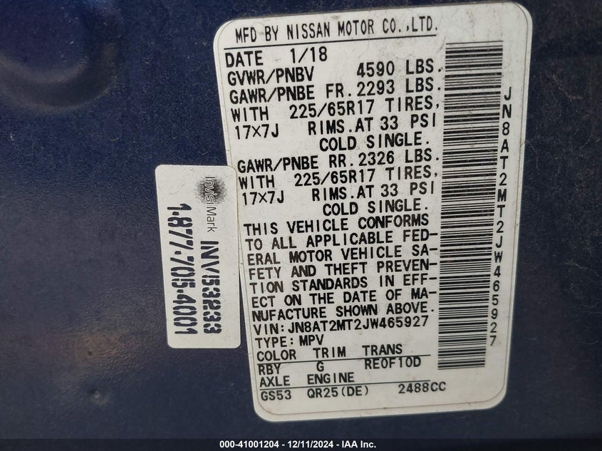 2018 NISSAN ROGUE S - JN8AT2MT2JW465927