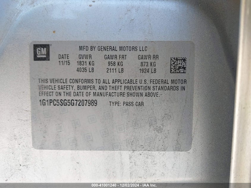 2016 CHEVROLET CRUZE LIMITED LS AUTO - 1G1PC5SG5G7207989