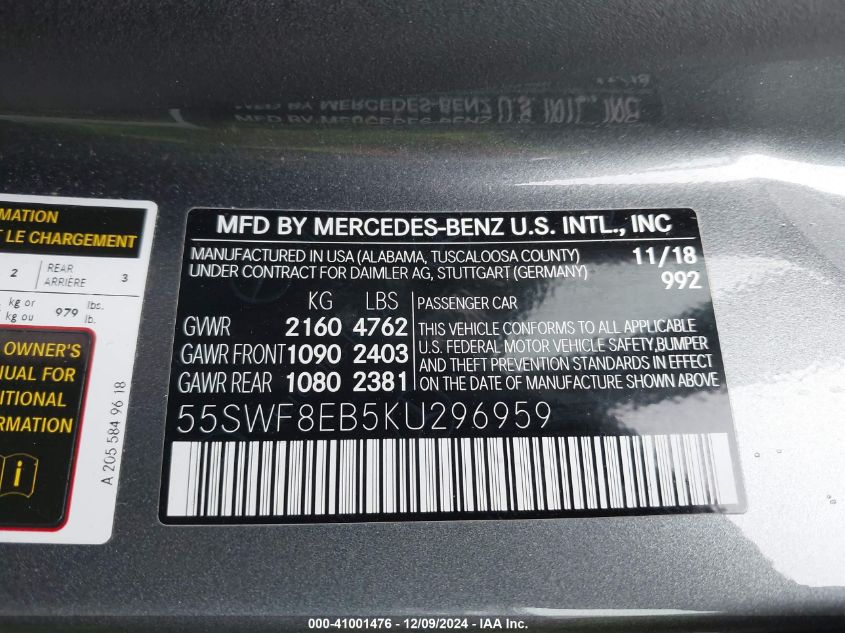 VIN 55SWF8EB5KU296959 2019 Mercedes-Benz C 300, 4Matic no.9